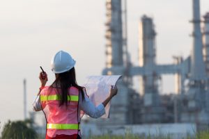 Female engineer overseeing project