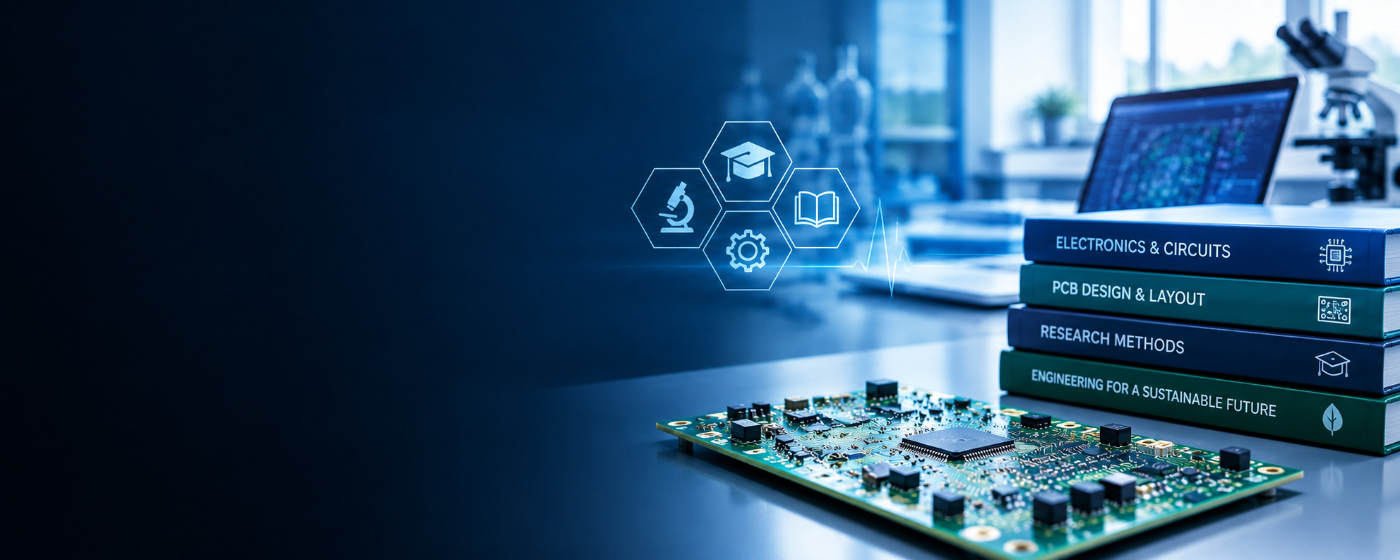 Electronics engineering and PCB research workspace for university and academic projects