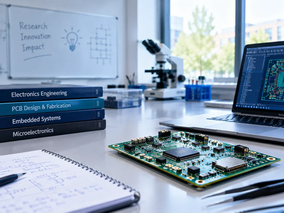 PCB and electronics development workspace supporting academic research and engineering projects